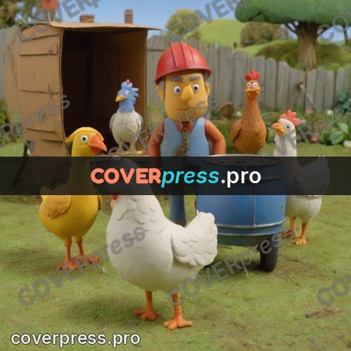 Stop motion character: barrel and hens in a yard