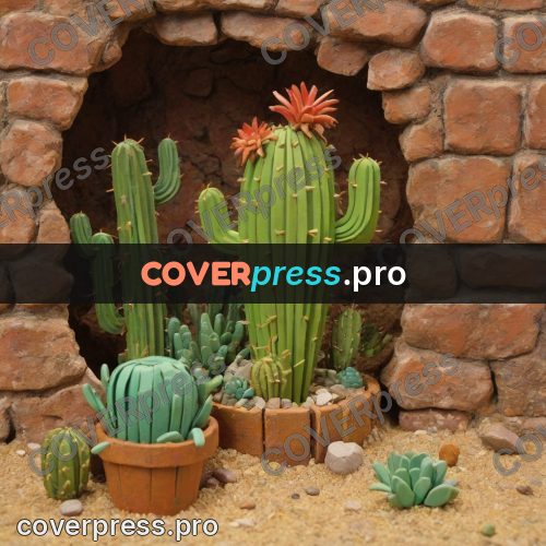 Stop motion character: cacti by a stone wall