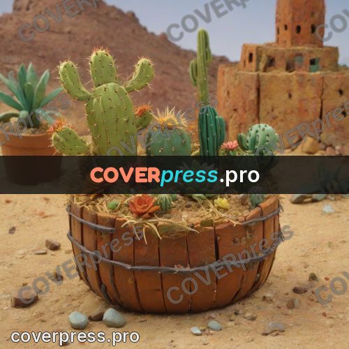 Stop motion character: cacti by a stone wall