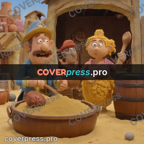 Stop motion character: people and a barrel on sand