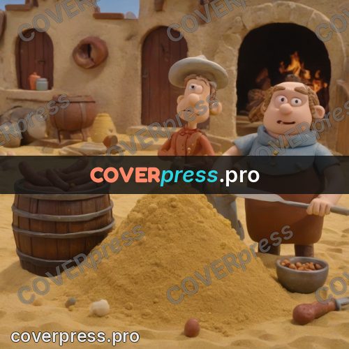 Stop motion character: people and a barrel on sand