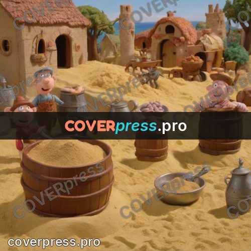 Stop motion character: people and a barrel on sand