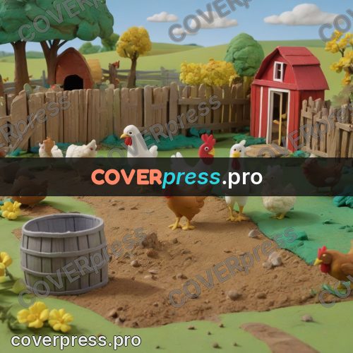Stop motion character: white rooster among hens