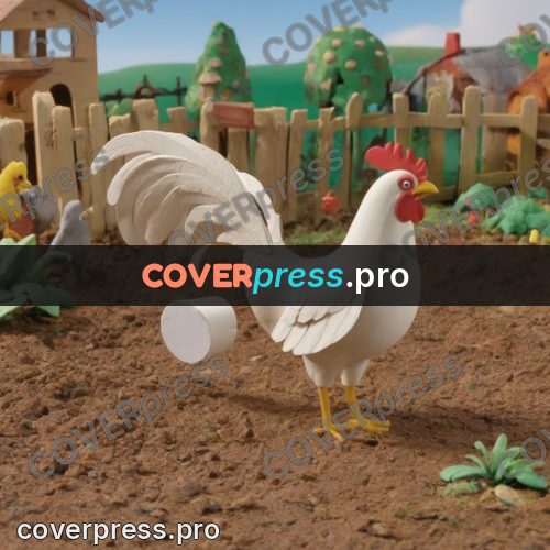 Stop motion character: white rooster among hens