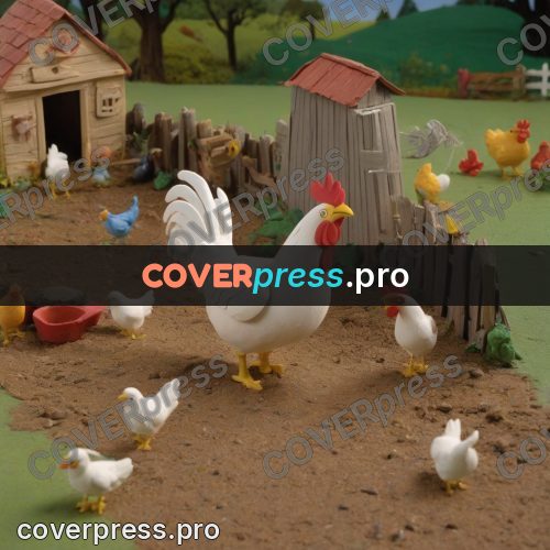 Stop motion character: white rooster among hens