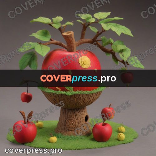 Stop motion character: barrel of apples by a tree