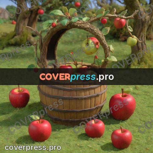 Stop motion character: barrel of apples by a tree