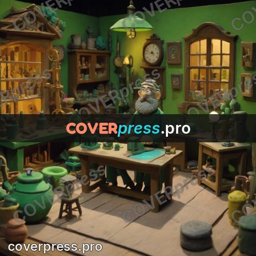 Stop motion character: workshop with clocks on the walls