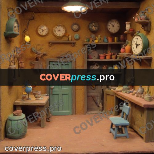 Stop motion character: clock on a workshop wall