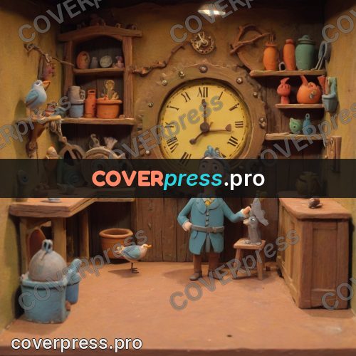 Stop motion character: clock on a workshop wall