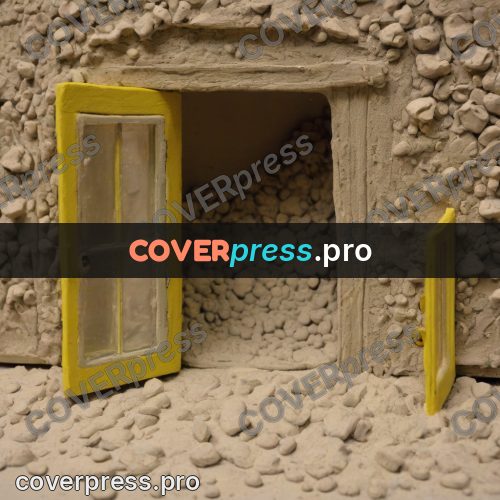 Stop motion character: door in a pebble wall