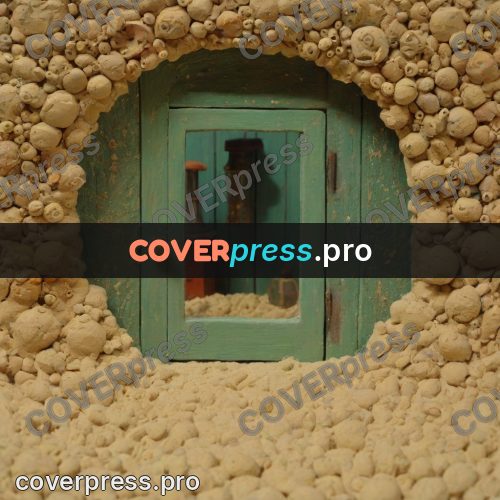 Stop motion character: door in a pebble wall