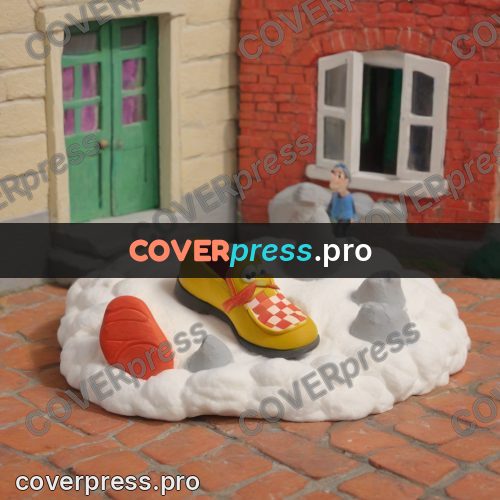 Stop motion character: yellow shoe on white foam