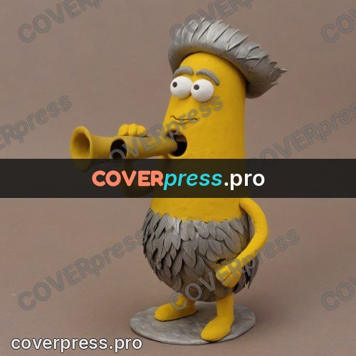 Stop motion character: yellow figure with grey plumage