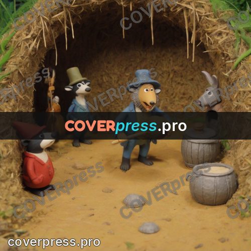 Stop motion character: animals in hats by a burrow