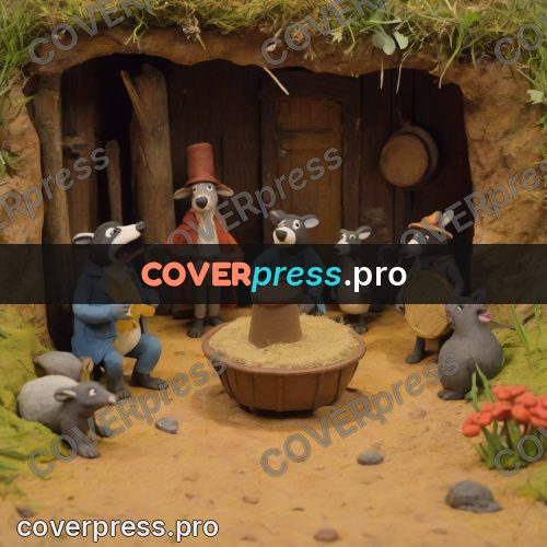 Stop motion character: animals in hats by a burrow