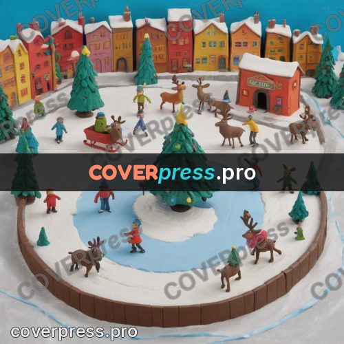 Stop motion character: winter town with a skating rink