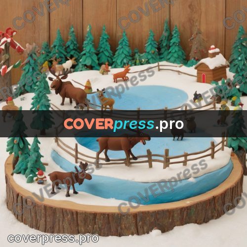 Stop motion character: rink and moose among firs