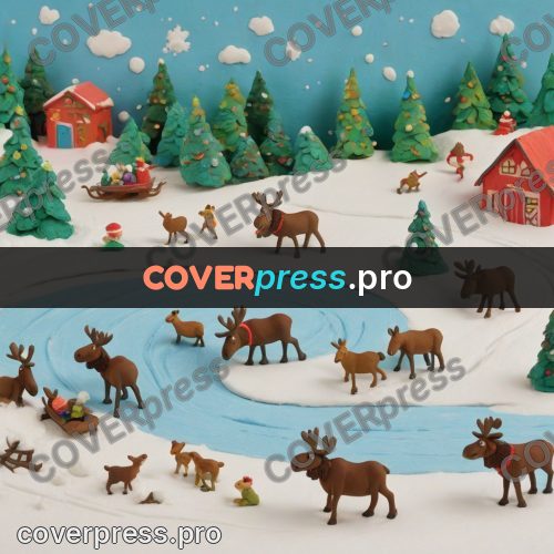 Stop motion character: rink and moose among firs