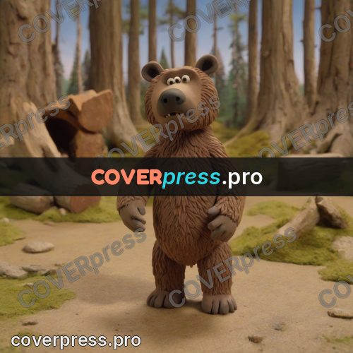 Stop motion character: brown bear in a forest