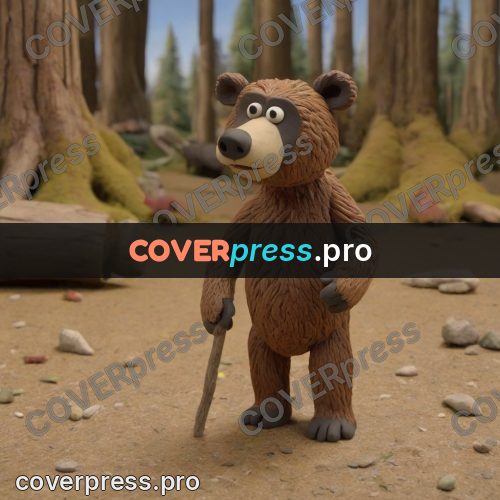Stop motion character: brown bear in a forest