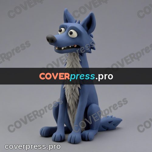 Stop motion character: blue wolf sitting upright