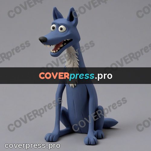 Stop motion character: blue wolf sitting upright