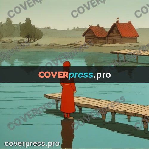 Retro cartoon drawing: girl on a wooden jetty