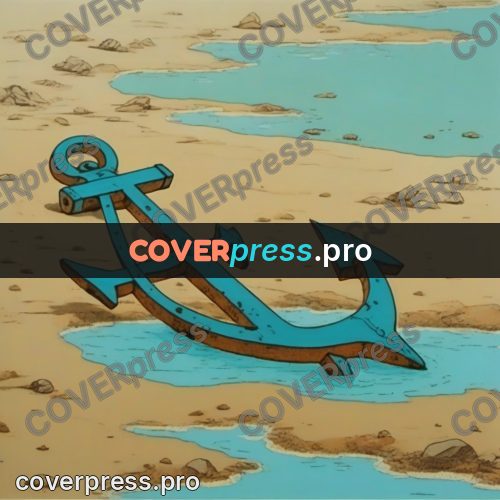 Retro cartoon drawing: old anchor on the sand