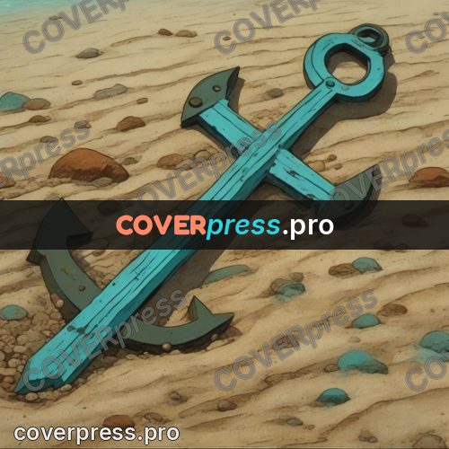 Retro cartoon drawing: old anchor on the sand
