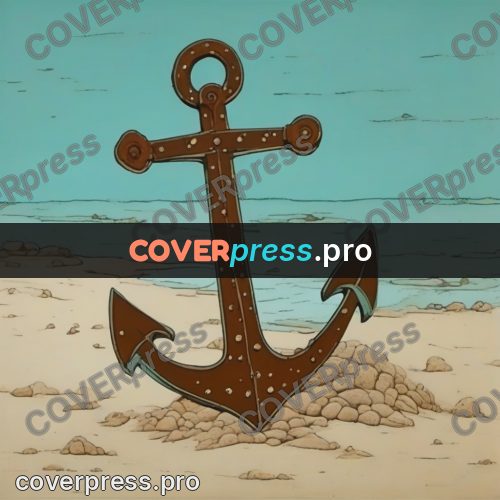 Retro cartoon drawing: old anchor on the sand