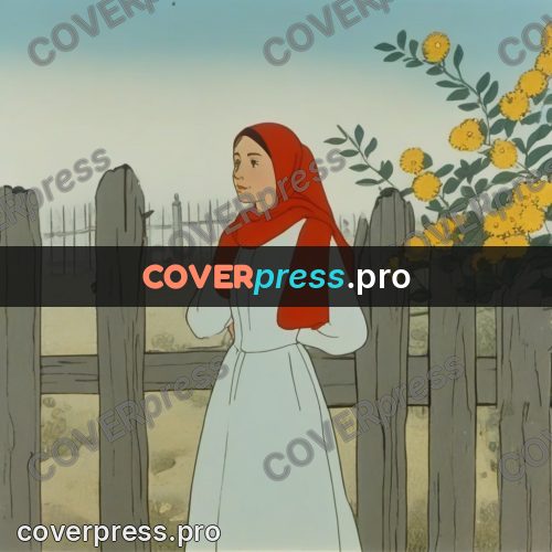 Retro cartoon drawing: woman by a wooden fence
