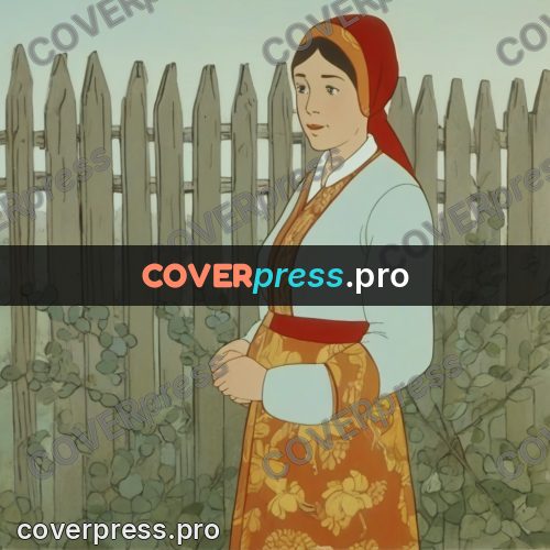 Retro cartoon drawing: woman by a wooden fence