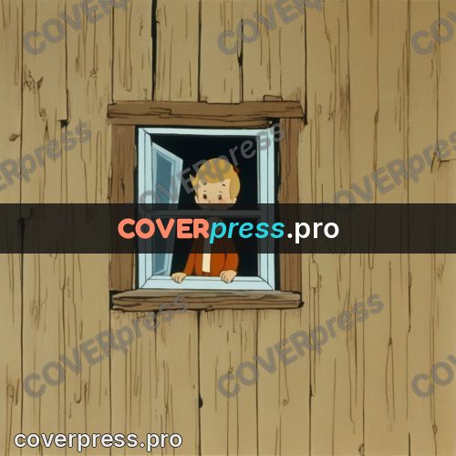 Retro cartoon drawing: boy in a house window