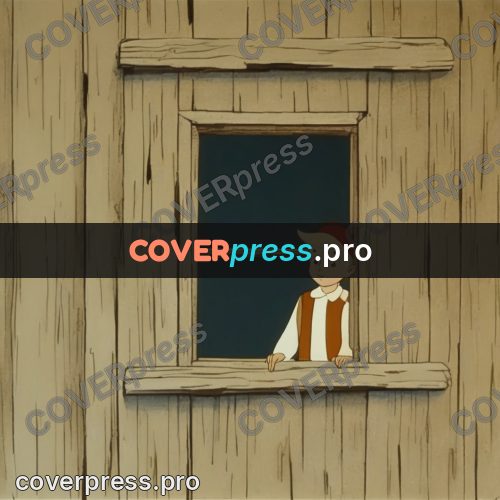 Retro cartoon drawing: boy in a house window