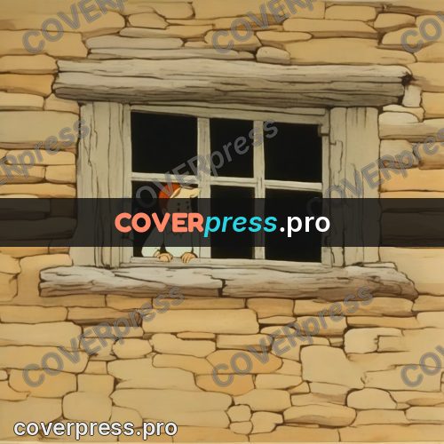 Retro cartoon drawing: boy in a house window