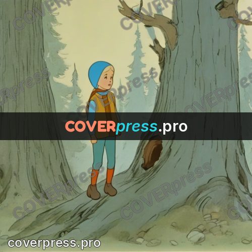 Retro cartoon drawing: girl by a large tree