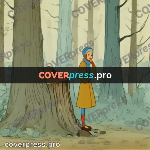 Retro cartoon drawing: girl by a large tree