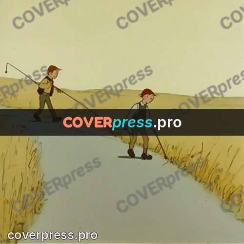 Retro cartoon drawing: boy with a fishing rod