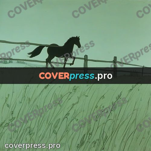 Retro cartoon drawing: horse by a field fence