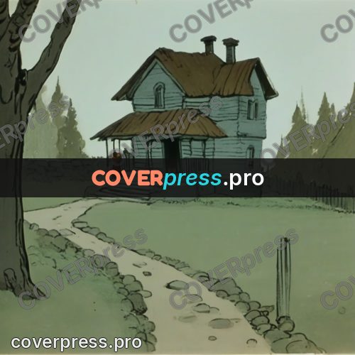 Retro cartoon drawing: wooden house with a porch