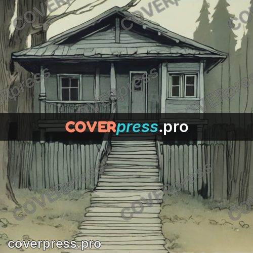 Retro cartoon drawing: wooden house with a porch