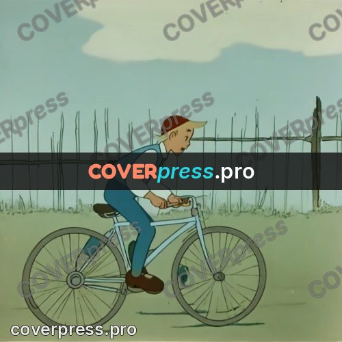 Retro cartoon drawing: boy with a bicycle