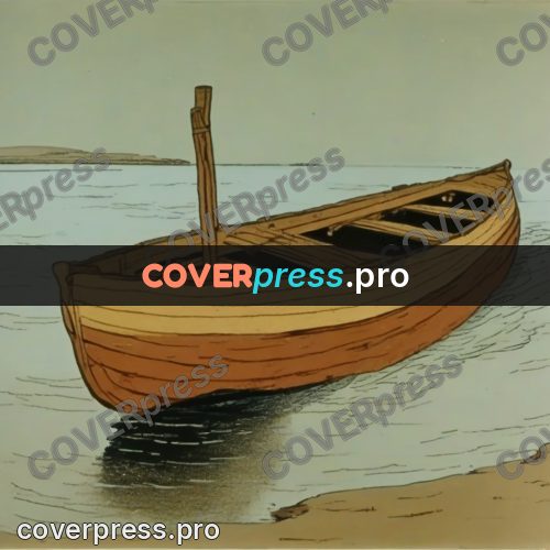 Retro cartoon drawing: wooden boat on the shore