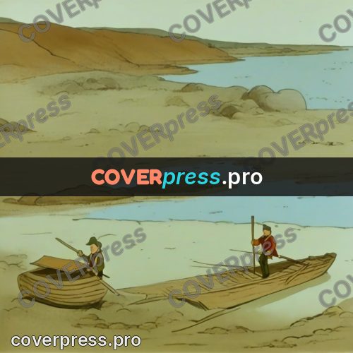 Retro cartoon drawing: wooden boat on the shore