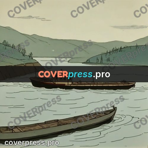 Retro cartoon drawing: old boat on calm water