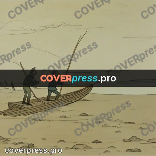 Retro cartoon drawing: fishermen with a boat