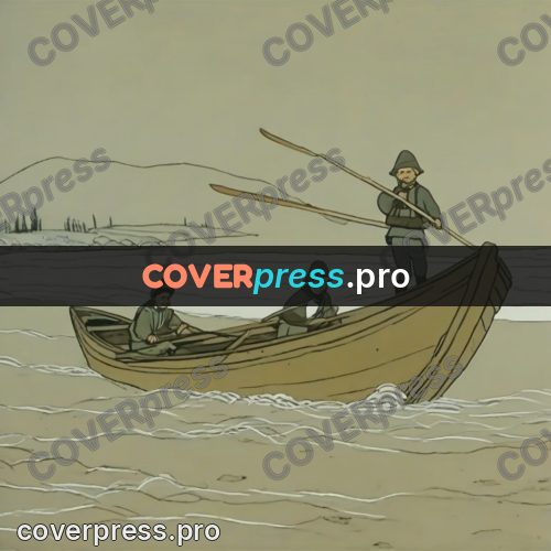Retro cartoon drawing: fishermen with a boat