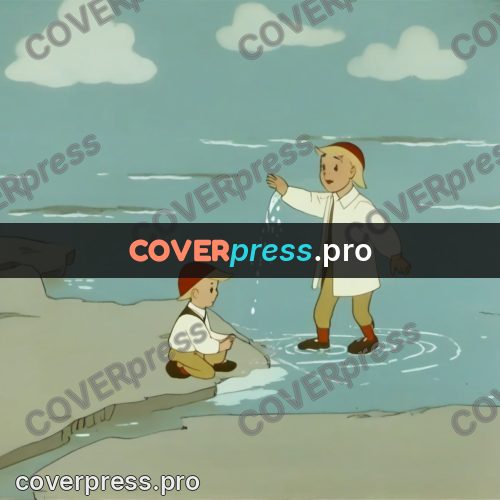 Retro cartoon drawing: boy at the water edge