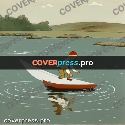 Retro cartoon drawing: boy at the water edge